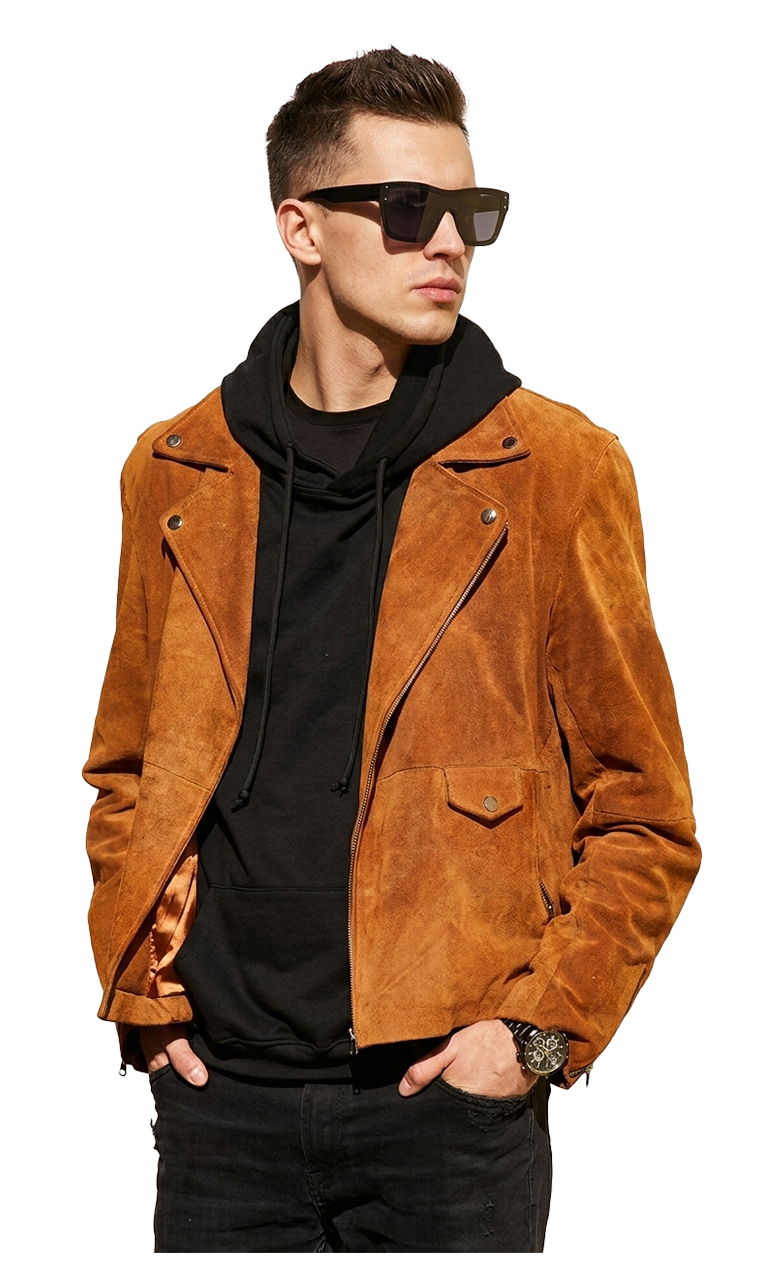 Classic Men's Brown Suede Biker Leather Jacket