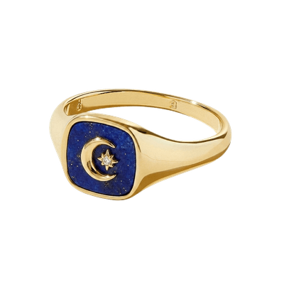 Celestial Moon & Star Lapis Ring