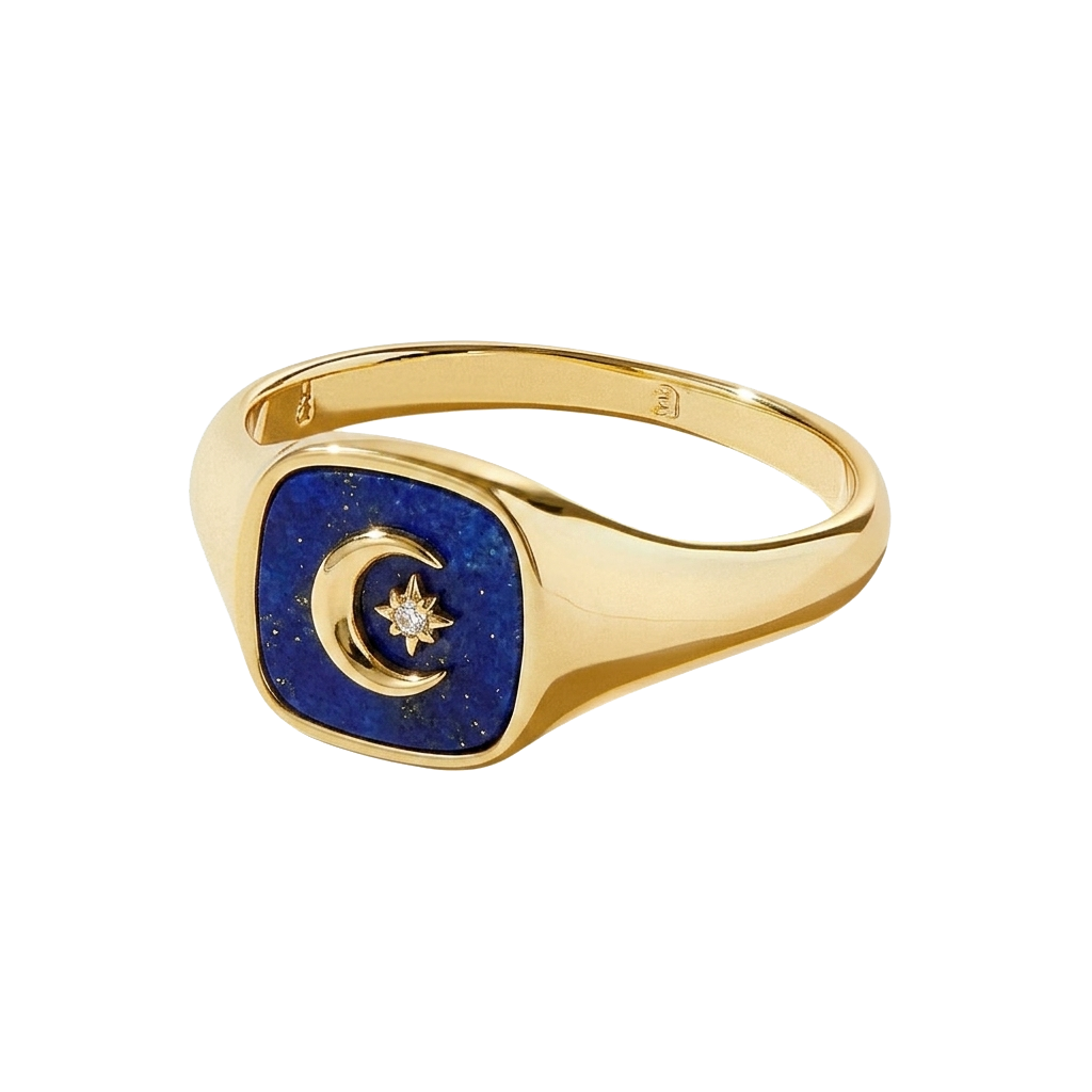 Celestial Moon & Star Lapis Ring
