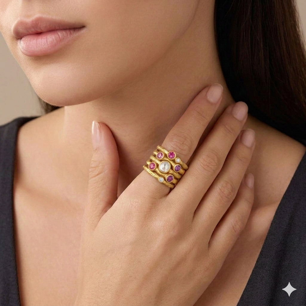 Textured Multi-Band Stack Ring