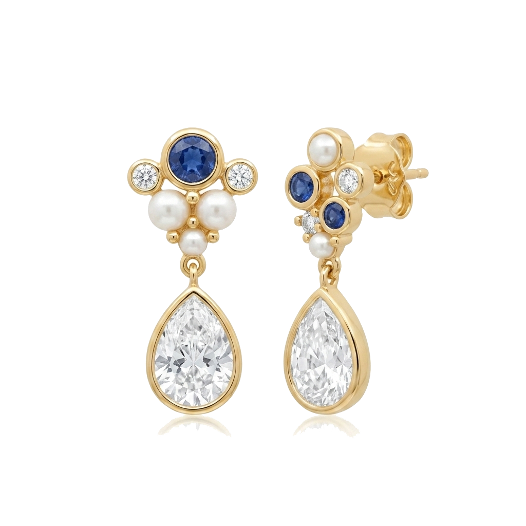 Pearl and Sapphire Drop Earrings