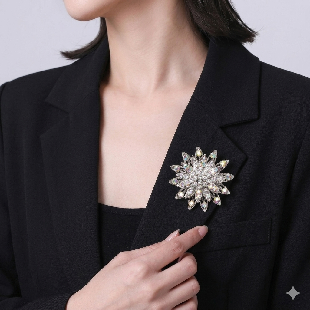 Crystal Flower Statement Brooch